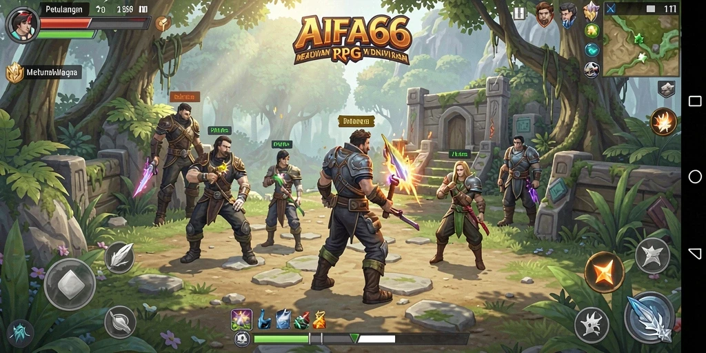 Tangkapan layar utama AIFA66 menampilkan pertarungan epik dalam dunia RPG.