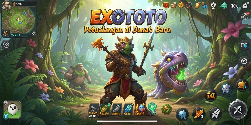 Screenshot utama EXOTOTO menampilkan grafik epik dari gameplay Adventure.