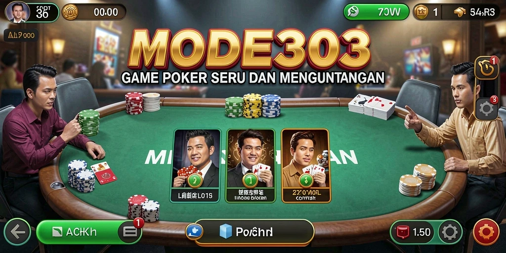 Screenshot MODE303 menunjukkan keseruan permainan Poker yang intens.