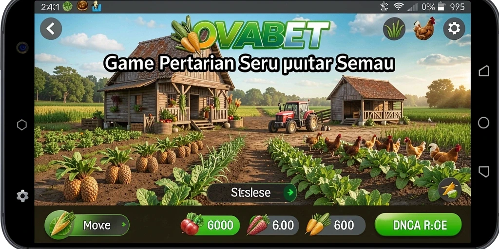 Tampilan gameplay OVABET yang menampilkan aktivitas pertanian yang menyenangkan.