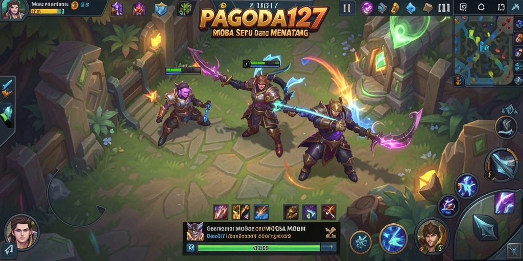 Screenshot utama PAGODA127 menunjukkan aksi intens dalam gameplay MOBA.
