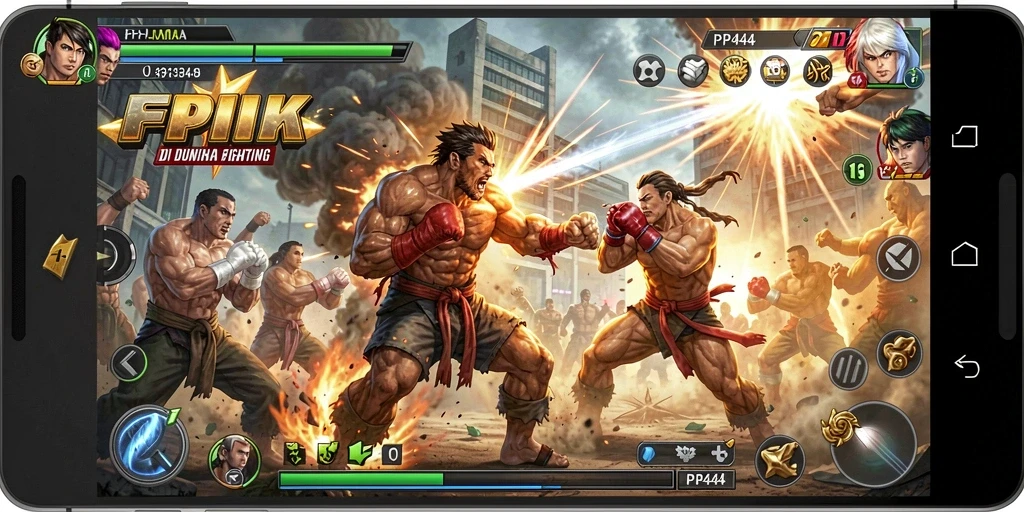 Screenshot gameplay PP444 menampilkan aksi pertarungan seru dan karakter menarik.