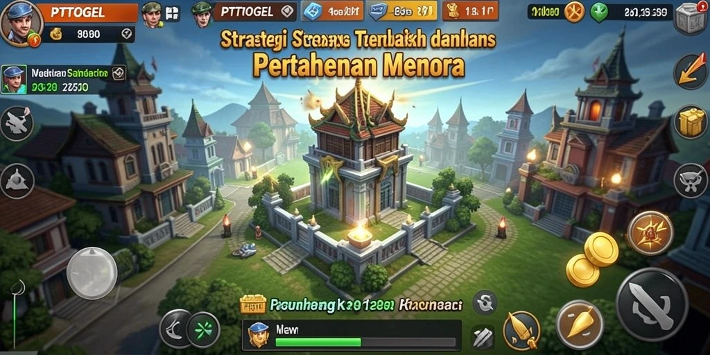 Tampilan gameplay seru PTTOGEL dengan menara dan strategi pertahanan.