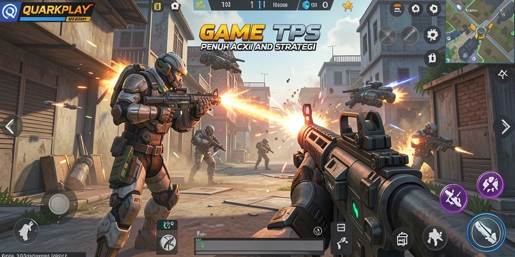 Tampilan gameplay mendebarkan dalam QUARKPLAY yang penuh aksi.