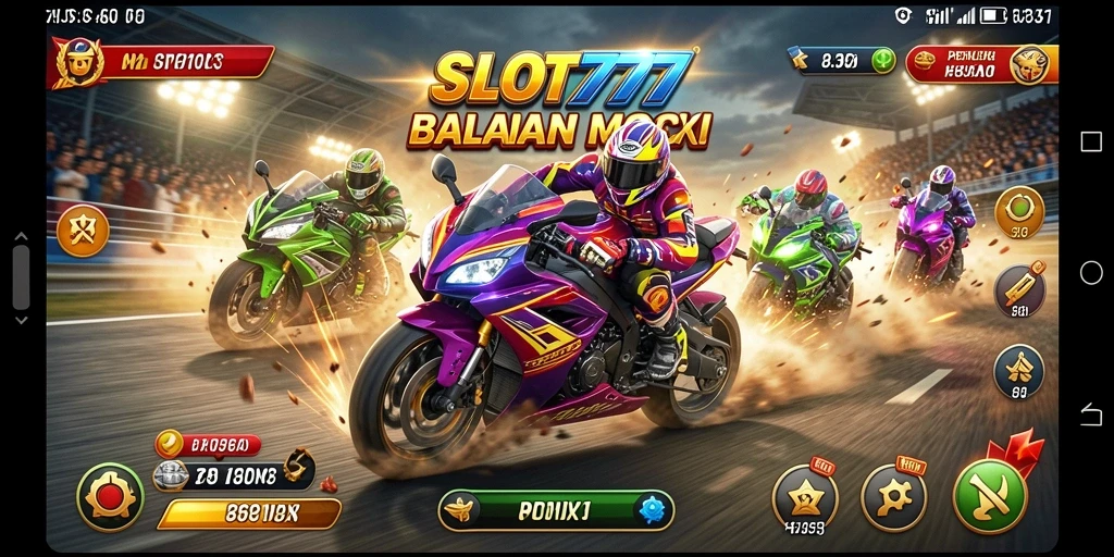 Tampilan gameplay SLOT777 dengan balapan motor yang menegangkan.