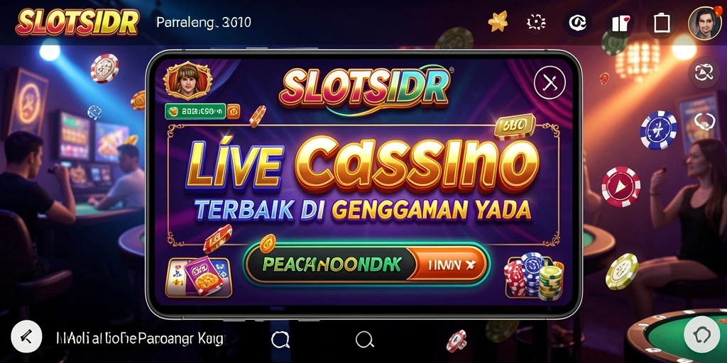Tangkapan layar gameplay SLOTSIDR dengan dealer cantik dan suasana kasino yang hidup.