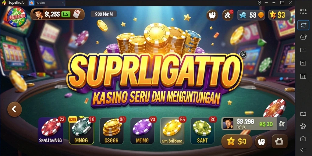 Screenshot gameplay SUPERLIGATOTO menampilkan suasana Kasino yang mengasyikkan.