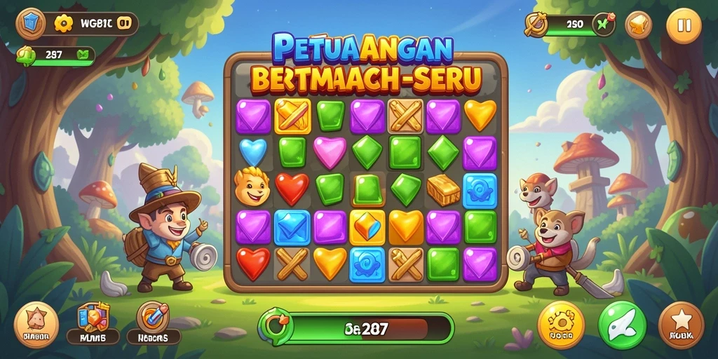 Tampilan gameplay WG87 dengan aksi mencocokkan permata yang seru.